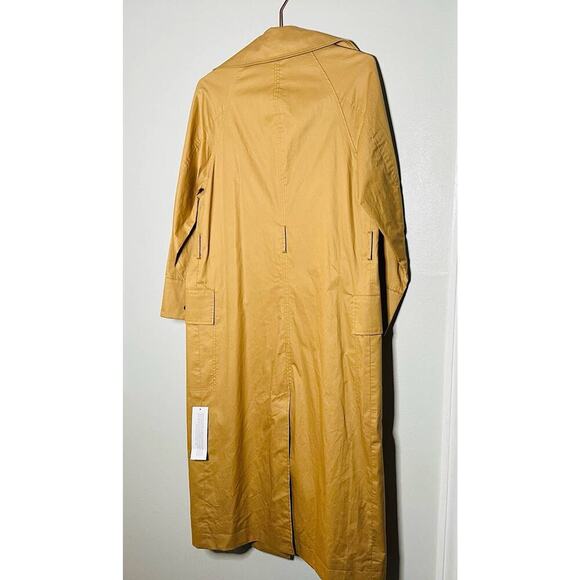 NWT Top Shop Tan Black Button Front Pockets Long Trench Coat Lightweight Size 2 - Picture 3 of 14